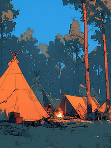 伐木工人的野营地插画