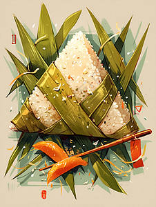 米饭香气香气四溢的粽子插画