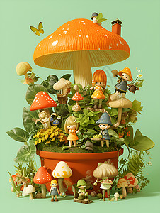 花盆里的蘑菇背景图片