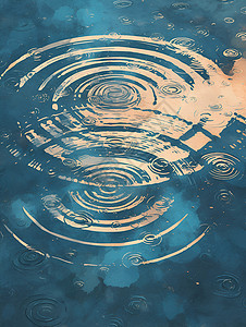 水花涟漪雨水滴在湖面上插画