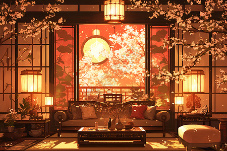 木质茶几漂亮的客厅插画