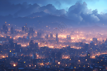夜幕城市的灯光插画