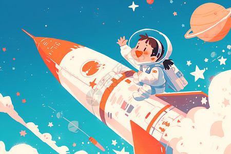 飞向宇宙浩瀚无垠少女飞向星空插画