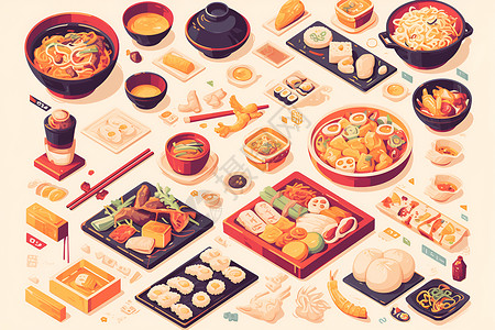 日式面条日式的美食插画