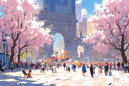 春日樱花的迷人画面背景图片