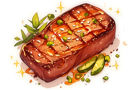 锡纸烤肉美味多汁的烤肉插画