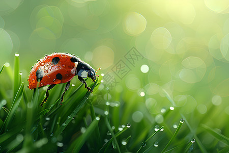 小草上的瓢虫背景图片