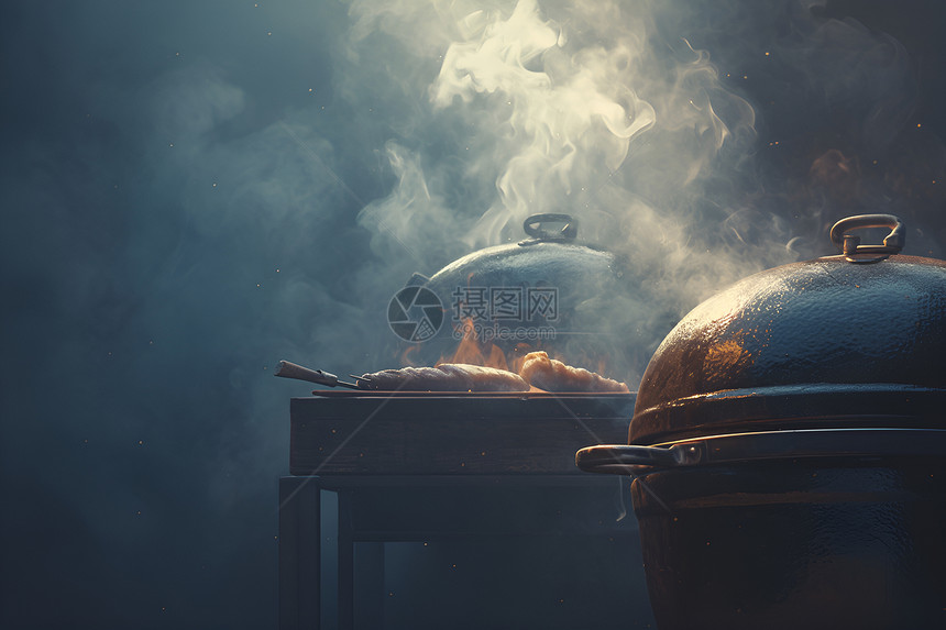 烟雾缭绕的烧烤图片