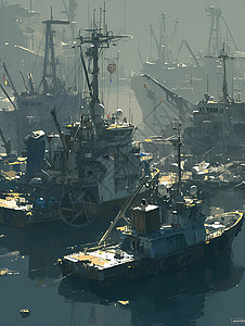 帆船港口船舶停泊在港口插画