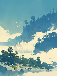 云雾缭绕的山林背景图片