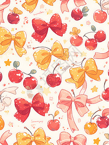 樱桃和蝴蝶结背景图片