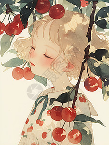 小女孩和樱桃背景图片