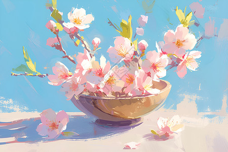 木碗里的桃花背景图片