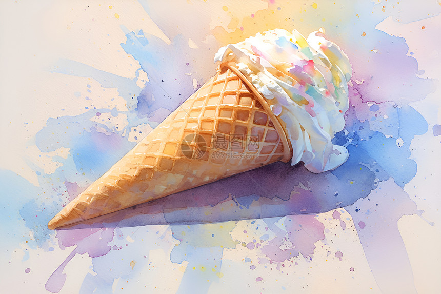 冰淇淋的水彩画图片