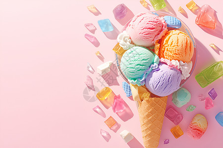 糕点糖果成形的冰淇淋和糖果插画
