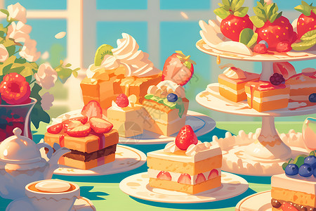 草莓面包素材美味的蛋糕插画