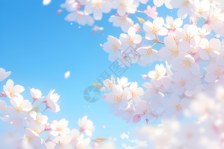 美丽的樱花蓝天下的美丽花朵插画