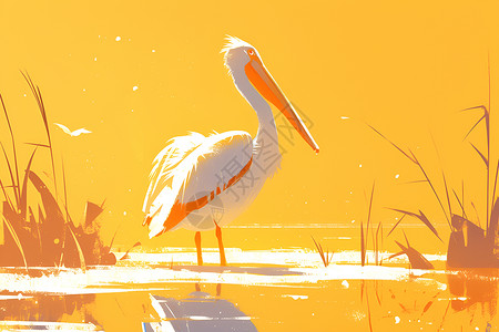 高清水鸟鹈鹕湖畔黄昏下的鹈鹕插画
