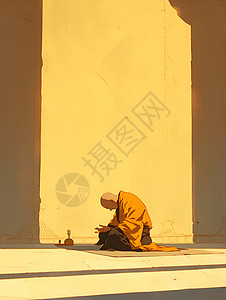 佛教八宝阳光下的静修僧人插画