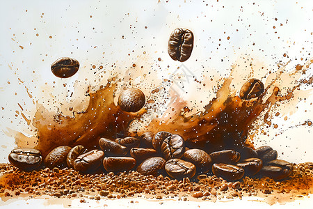 咖啡豆磨成粉末插画