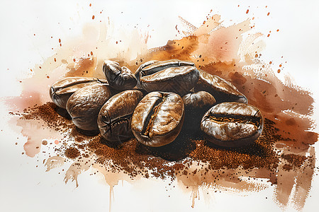 酝酿香气咖啡豆诱人的香气插画
