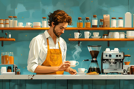 一位男性咖啡师插画