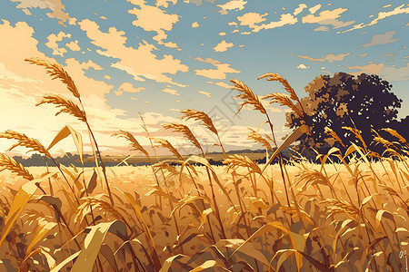 金黄色的麦田背景图片
