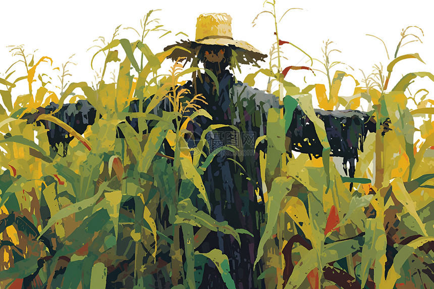 玉米田中的稻草人图片