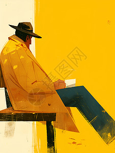 休息的老人一位老人坐在长椅上插画