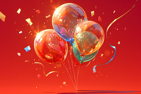 宴会气球装饰派对上的彩色气球插画
