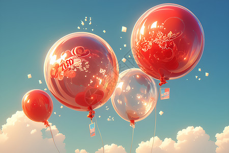 宴会装饰蓝天下的气球盛典插画