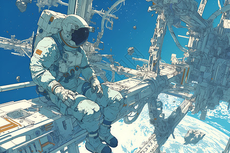 宇航员坐在太空站上背景图片