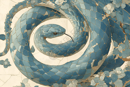 蓝色菱形一条蓝色的蛇插画