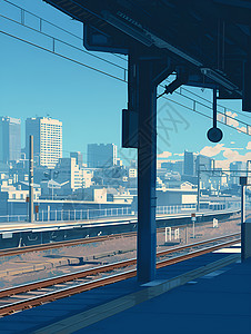 天柱山火车站绘画的火车轨道插画