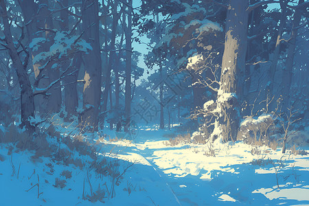 林子森林冬日林间的雪景插画
