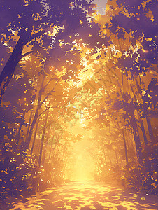 夕阳照耀下的神奇森林背景图片