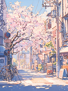 樱花盛开的街道背景图片