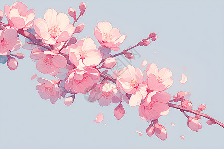绽放的桃花梦幻漂亮的花朵插画