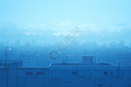 绘画的蓝色城市背景图片