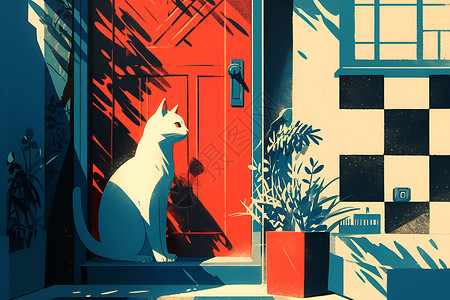 彩色家居中的猫咪背景图片