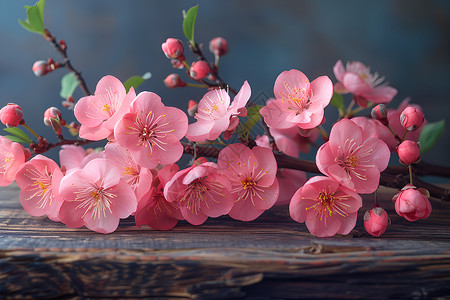 桃花粉色背景墙花瓣点缀的木质桌面背景