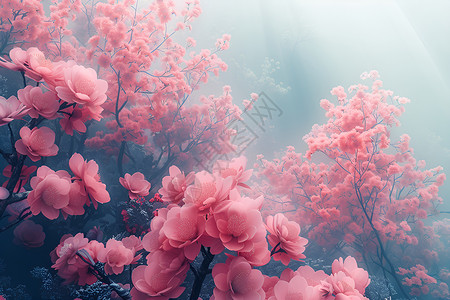 梦幻的粉色花海背景图片
