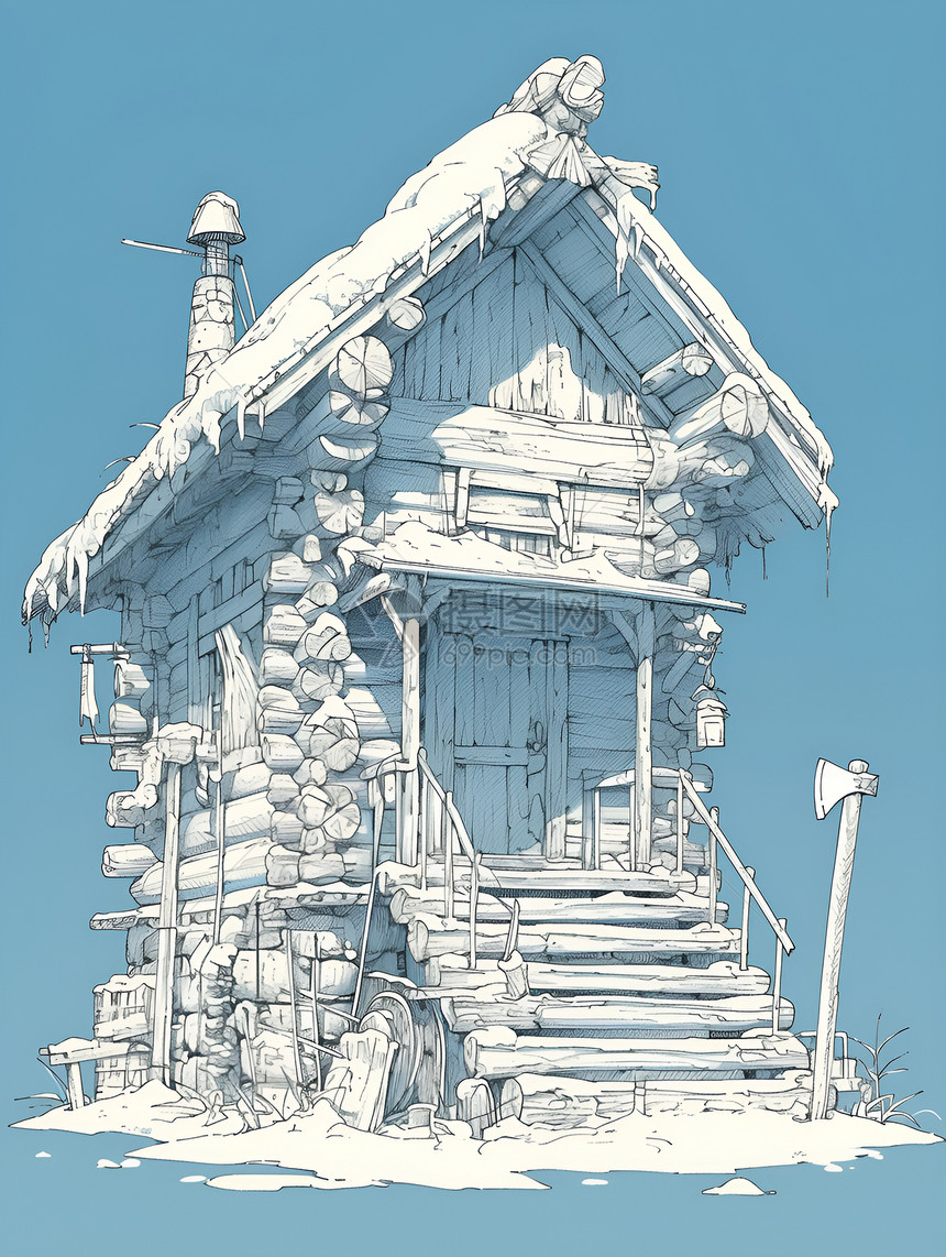 绘画的木屋建筑物图片