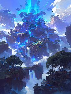 梦幻的山谷瀑布背景图片