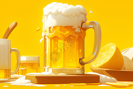 饮品促销可口的小麦啤酒插画