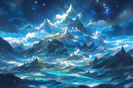 绘画的梦幻山脉背景图片