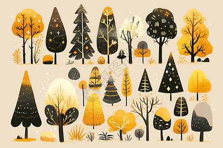 森林的树木插画背景图片