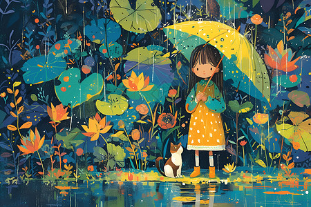 清新雨中少女背景图片