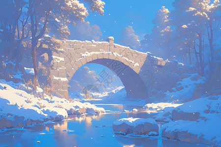 冰雪覆盖的石桥背景图片