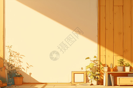 客厅绿植阳光里的宁静房间插画
